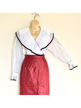 VTG 80s Whimsical Coquette Sheer Pleated Sailor Cape Collar Blouse Sz 8